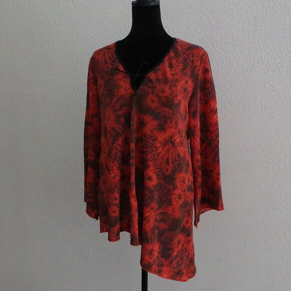 Orange & Black Floral V-neck Long Sleeve Blouse - Picture 5 of 10